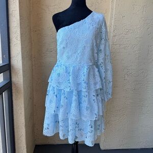 NWT Layered With Love One Sleeve Dress Sz XL in Blue Sky Lace Above Knee